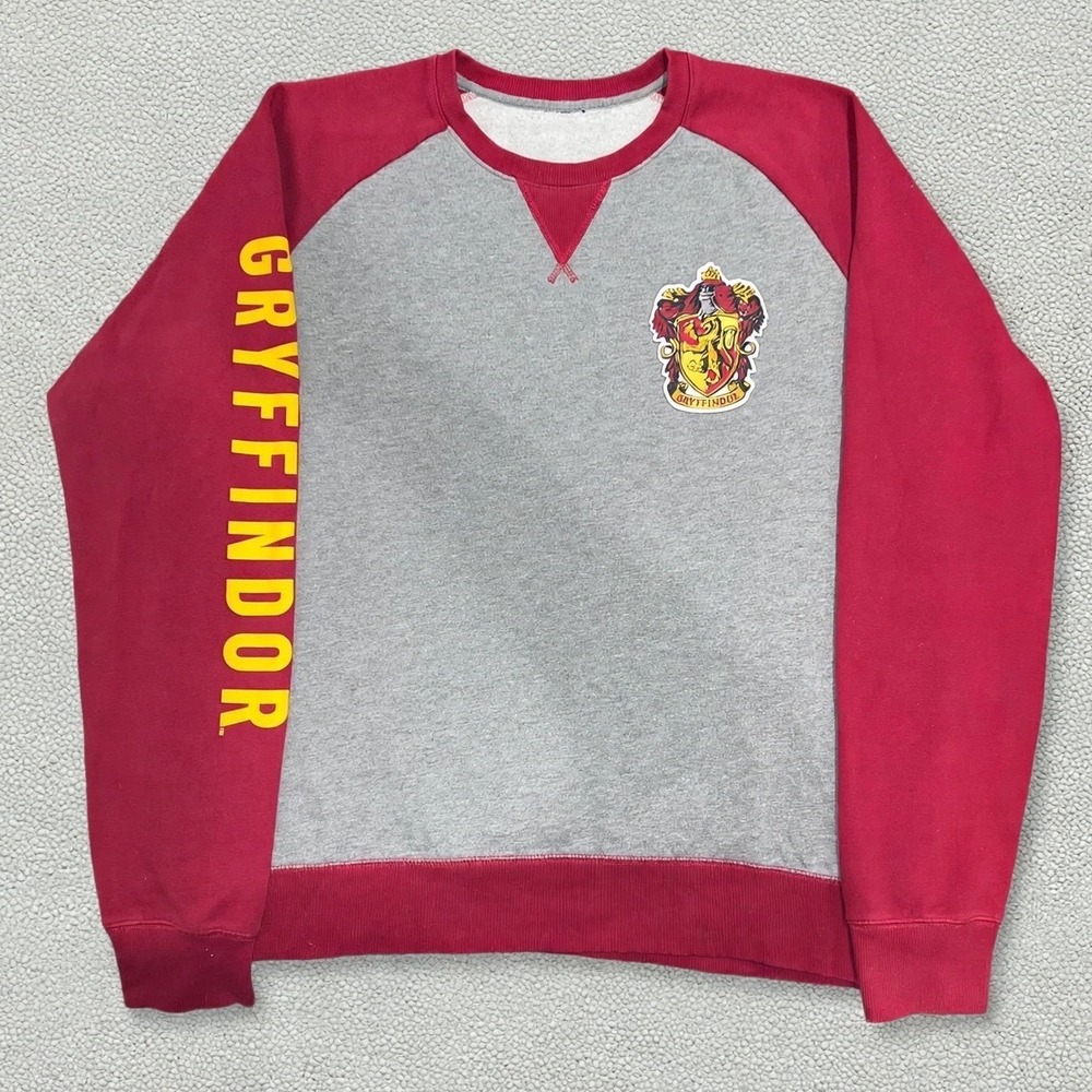 Harry Potter Gryffindor Raglan Crewneck Sweatshirt Grey Red Fits L 25.5 PTP